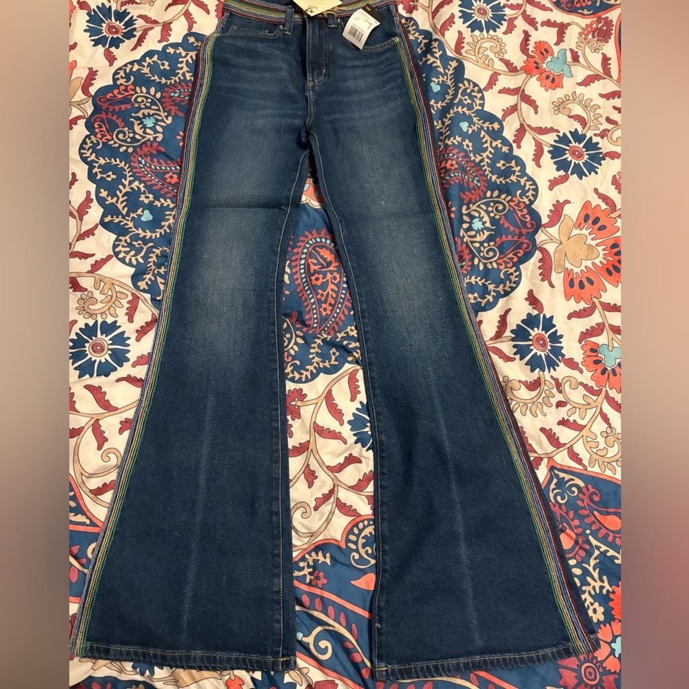 SALE PRICE 24 HOURS Lee X Free People Indigo Flare Jeans with Embroidered Detail